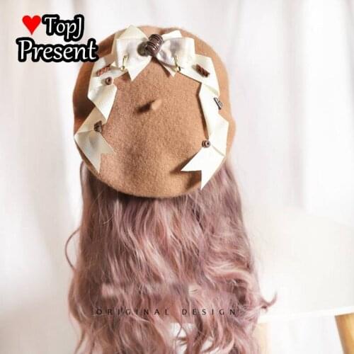 Chocolate cream tiramisu bow Beret Japanese sweet girl Lolita hat