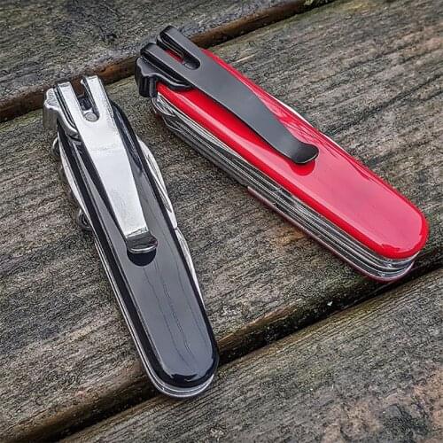 Stainless Steel Folding Pocket Knife Deep Carry Back Clip For 91mm Victorinox Swiss Army Knife Black Waist Clamp DIY Accessories