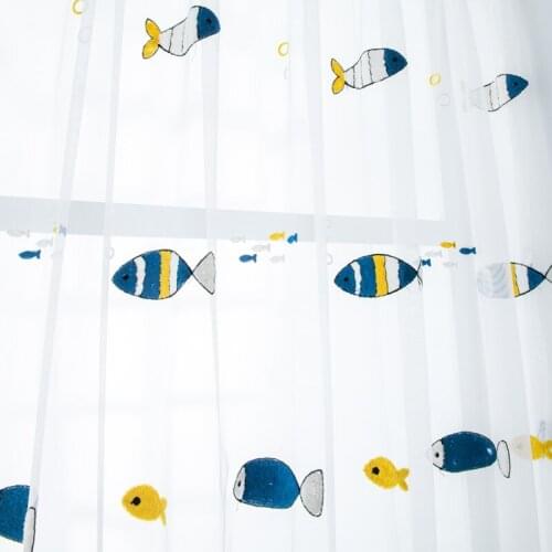 Modern Simple Fish Cartoon Embroidery Tulle Curtain For Childrens Room Sheer Curtain Bedroom Bay Window Kitchen Window Screen 4