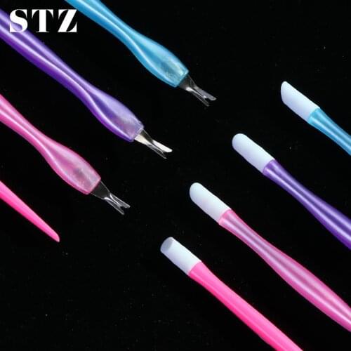 STZ Double Head Nail Cuticle Pusher Stainless Steel Fork Rubber Press Pen for Stickers Glitter Dean Skin Remover Manicure #1563