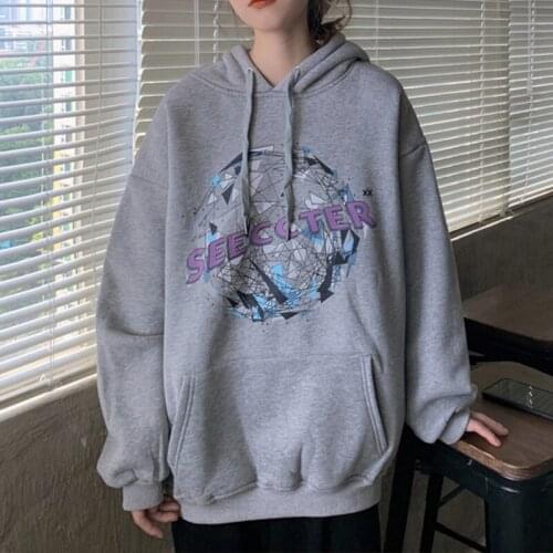Letter Pattern Print Kangaroo Pocket Oversized Sweatshirt Hoodie Women Harajuku Loose Autumn New Fashion Korean Pullovers Girls