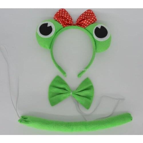 Kids Boy Girl Animal Green Frog Headband Bow Tie Tail Paws Cosplay Set Performance Props Dress Party Halloween Christmas