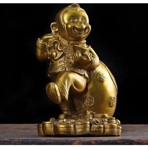 WU CHEN LONG Monkey Sculpture Chinese Zodiac Monkey Statue Animal Figurine Brass Art&Craft Home Feng Shui Decoration R2662