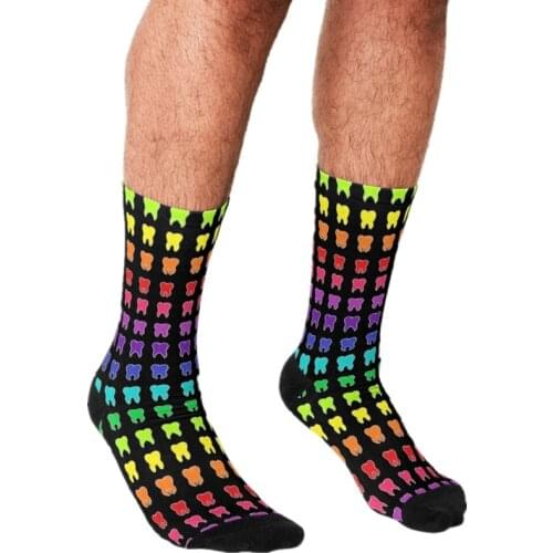 Funny Mens socks Rainbow personality Teeth pattern Printed hip hop Men Happy Socks cute boys street style Crazy Socks for men