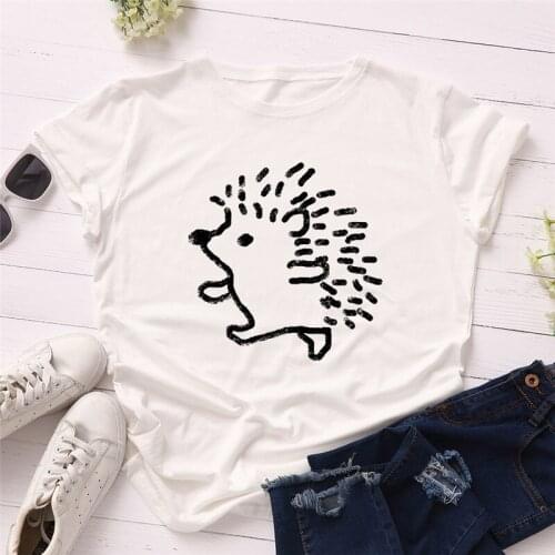 Women Shirts O Neck Short Sleeve Summer Tops T Shirt Female TShirt Plus Size S-5XL New Hedgehog Print Women T-Shirt
