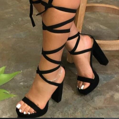Women Platform Heels Sandals Super High Heels for Women Shoes Sexy Cross-Tied Pumps Fashion Party Shoes Black Red Ladoes Pumps