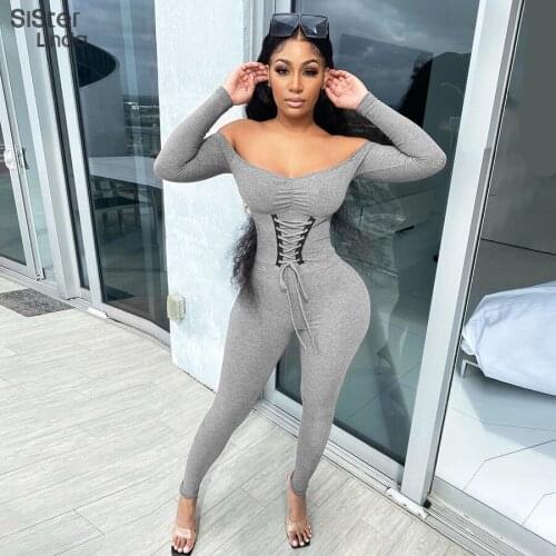 Sisterlinda Summer 2021Sexy Backless Shoulder Jumpsuit Women Casual Street Activity Clothing Lady Slim Playsuit Femal Streetwear