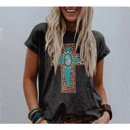 2021 Womens Spot Retro Cross Leopard Print Short Sleeve Top T-shirt woman tshirts y2k top