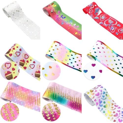 Love Valentines' Gold Foil Grosgrain Ribbon Fabric Gift Wrapping DIY Sewing Wrapping Art Sewing Bow-knot Crafts Home,50Yc14966