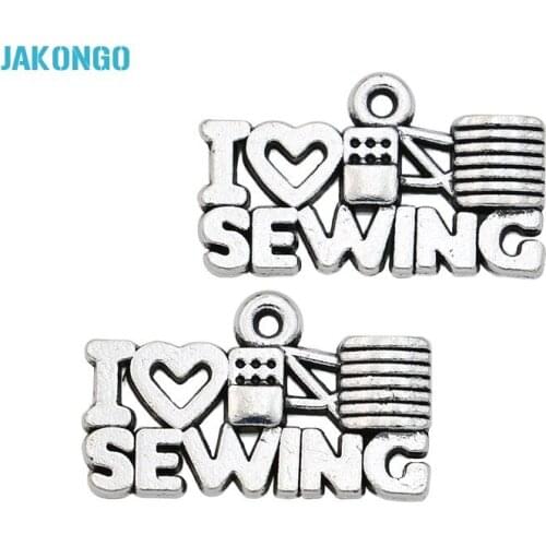20pcs Antique Silver Plated Zinc Alloy I love Sewing Charms Pendants for Jewelry Making DIY Handmade Craft 12x21mm