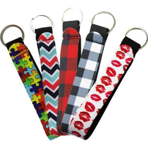 200pcs-1000pcs Neoprene Wristlet Keychains Lanyard Serape Prints Strap Band Split Ring Key Chain Holder Key Hand Wrist SN3658