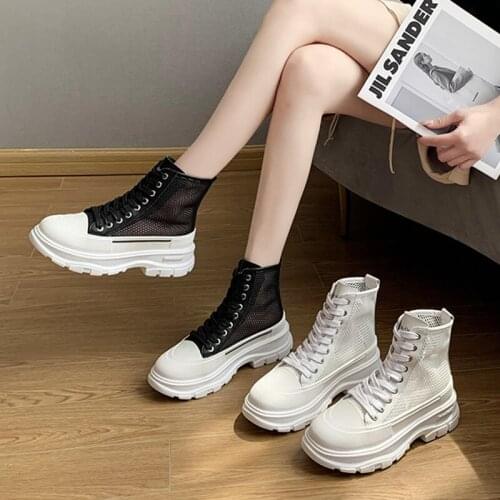 2021 new style sandals breathable short boots women mesh hollow casual high top Martin boots women platform shoes