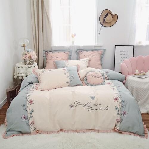 4/7pcs Egyptian cotton Duvet Cover Sets King Queen Size flowers Bedding Sets Pillowcases embroidery bed cover Bed Linen