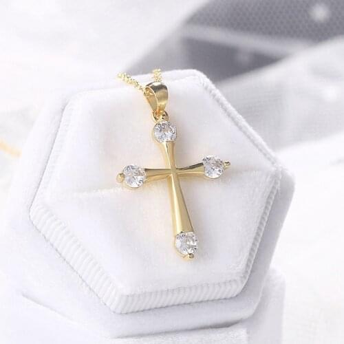 4 Styles Delicate Tiny Inlaid Zircon Cross Necklace Pray Faith Religion Copper Kolye Creative Jewelry Pendant