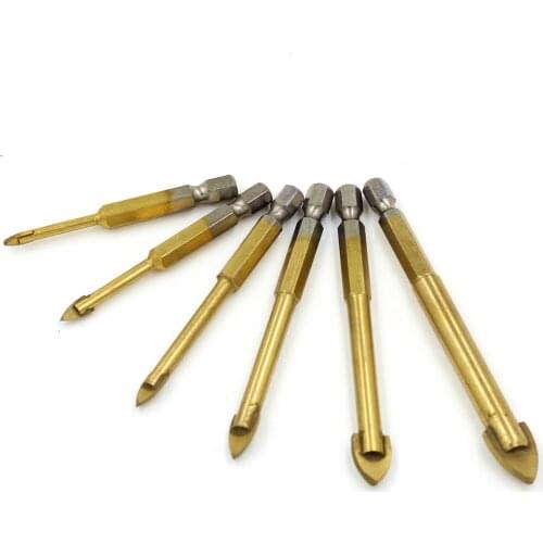 6pcs/Set 1/4 Inch Hex Shank Tungsten Carbide Tile Glass For Cross Spear Drill Bit 4mm 5mm 6mm 8mm 10mm 12mm