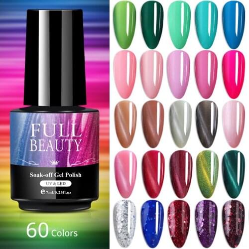 7ml 60 Color Gel Nail Polish Mint Green Pink Cat Eye Glitter Lacquer Nail Polish Semi-permanent Soak Off Varnish Manicure LE1571