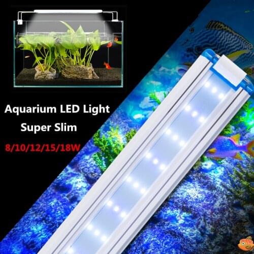 8-18W Super Slim Aquarium LED Light Clip Lamp Fish Tank Aquatic Plant Grow Lighting 18-70cm Extensible Waterproof 220V
