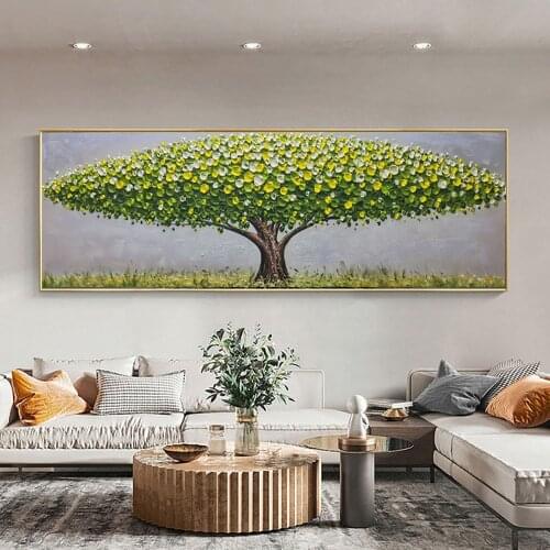 Abstract Green Tree Hand Painted Oil Painting Knife Paintings On Canvas Wall Art Pictures Home Living Room Decoration Paintings