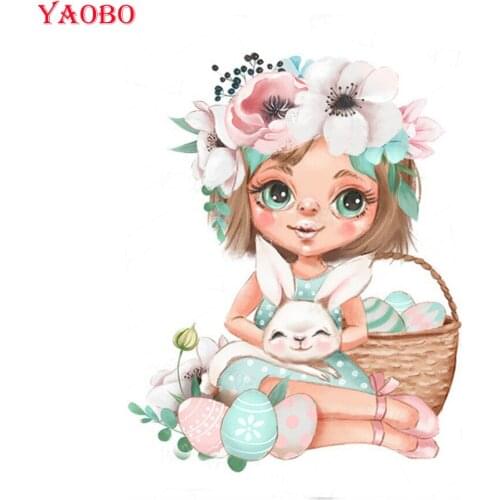 Yao Bo Diamond Painting Easter Eggs Cartoon Rabbit Girl Flowers 5D DIY Diamond Embroidery Rhinestone Cross Stitch Full Square
