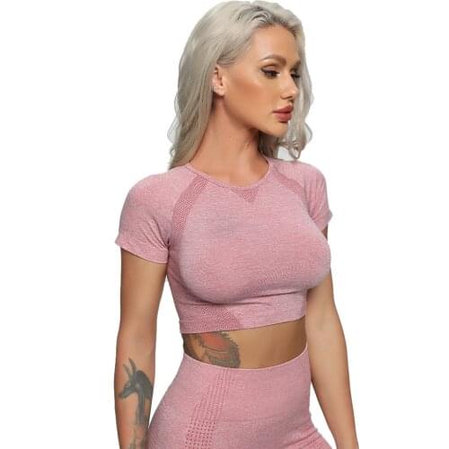 Seamless Yoga Tops Fitness Women Workout Sportswear Short Sleeve Yoga Shirt Running Crop Top Gym Sport Cycling T-shirts 2021 Hot