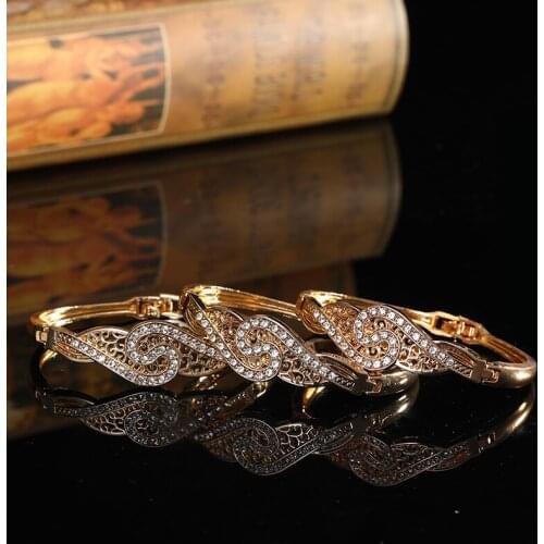 3 PCS Gold Color Full Rhinestone Caften Bracelet Bangle For Women Arabic Ethnic Wedding Party Jewelry Morocco Bridal Gift