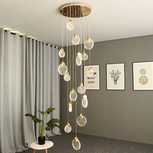 Duplex Stairs LED Chandelier Ligthing Modern Living Dining Room Long Hanging Lamp Villa Lobby Crystal Luxury Adjustable Fixtures