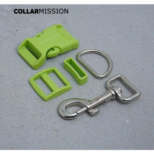 Engraving(plastic buckle+Tri-Glid+square keeper+D ring+metal dog clasp/set)High quality 25mm light green dog collar accessories