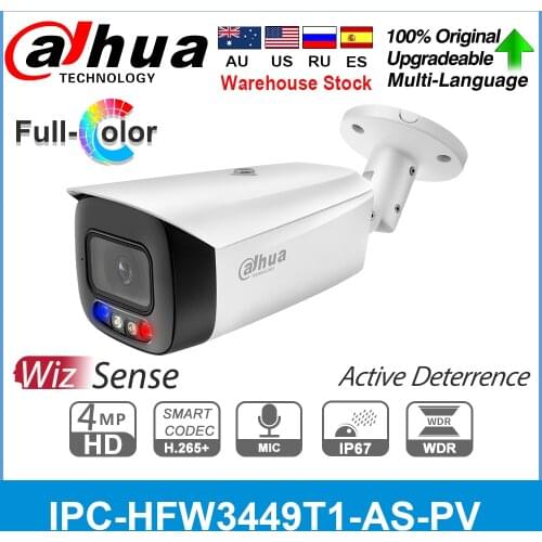 Dahua IP Camera 4MP Full-Color WizSense Active Deterrence IPC-HFW3449T1-AS-PV Built-in mic & Speaker Audio Vehicle SD card APP