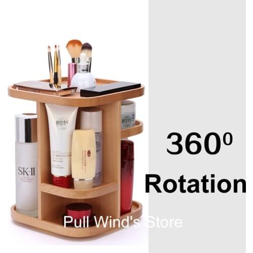 Exquisite wooden 360 rotation storage box Dressing table wood Storage Rack Desktop cosmetic and small objects storage box