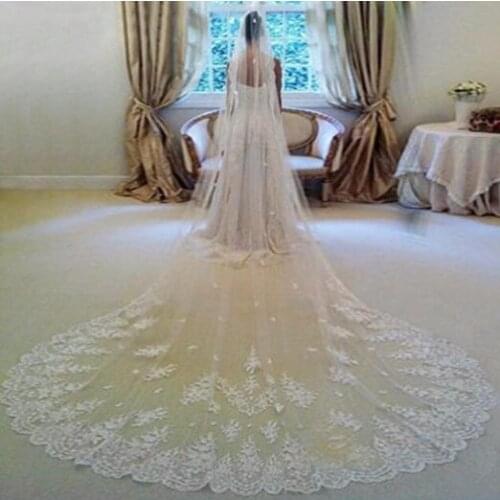 Cathedral 3M Long Lace Decal Wedding Bridal Veil Luxury One Layer White Ivory Retro Tulle Veils