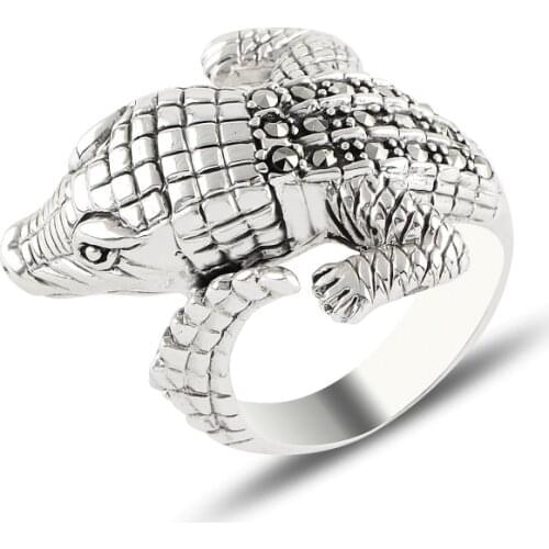 Silver 925 Set Crocodile Marcasite Ring