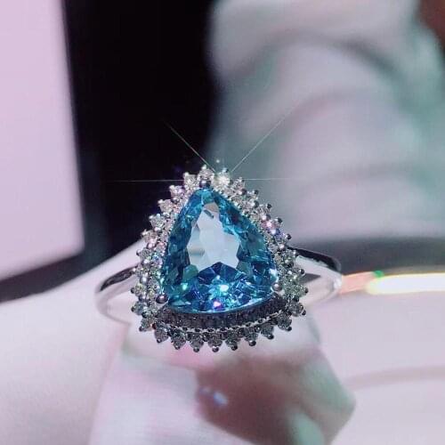 H630 Aquamarine Ring Fine Jewelry Pure 18 K Gold Natural Blue Aquamarine Gemstones 2.05ct Fine Rings