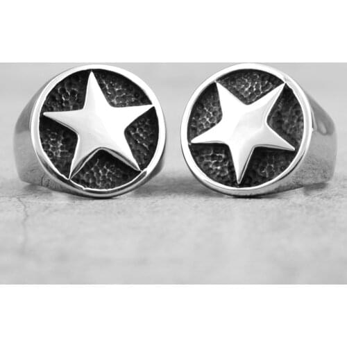 316L Stainless Steel Lucky Pentagon Stars Men Rings Talisman Good Lucky Vintage Simple Biker for Men Boy Fashion Jewelry Gift