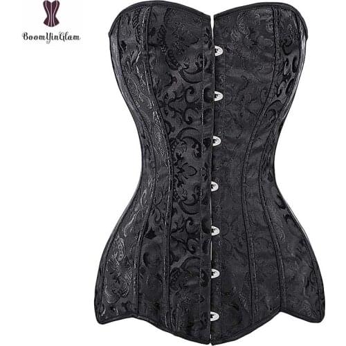 Long Torso Corset Overbust Gothic Floral Plus Size Corselet Steel Boned Bustier Cover Hip Sexy Women Waist Cincher Busk Closure
