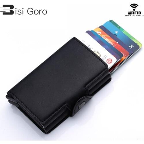 BISI GORO Top Quality Wallet Men Money Bag Mini Purse Male Vintage Automatical Aluminium Rfid Card Holder Small Smart Wallet