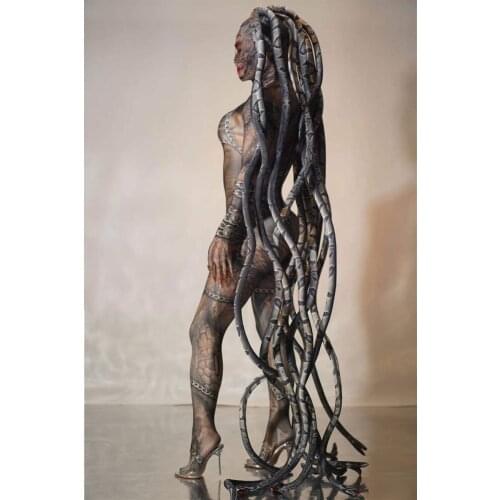 Costumes Nightclub Bar Halloween Event Fake Flesh Print Alien Snake Medusa One Piece Pants Performance