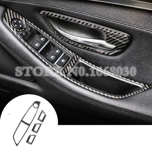 Carbon Fiber Armrest Window Switch Cover For BMW 5 Series F10 F11 2011-2015 4pcs RHD Car accesories interior Car decoration