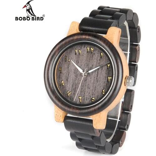 BOBO BIRD V-N14/N15 Lovers Nature Ebony Wood and Bamboo Quartz Watches Top Brand Luxury Montre Homme Clock Unisex