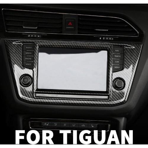 Modification of carbon fiber decorative navigation display panel frame in the car For Volkswagen VW Tiguan mk2 2016 17 2018 2019