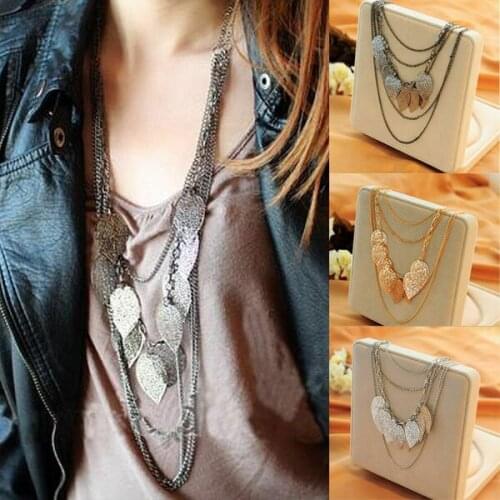 Fashion Bohemia Multilayer Necklace Leaf Pendant Long Sweater Chain Necklaces Gift Women Wedding Party Jewelly