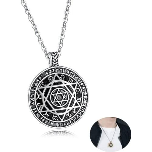 Fashion Retro Punk Vintage Star of David Pendant Necklace Hexagram Necklace Antique Stainless Steel Jewelry for Men