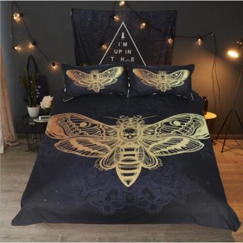Fashion 3D Skeleton Skull 1PCS duvet cover and 2PCS pillow cases Sold Stamping Moth Bedding Set Twin Full Queen King size