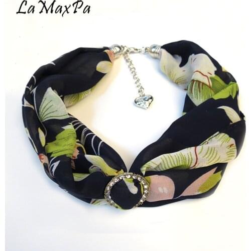 LaMaxPa Womens Fashion Pendant Scarf Free Style Cutting Unique Ring Scarf Female Grace Necklace Echarpe Mujer Colgante Bufanda