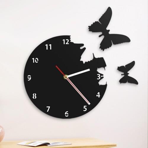 Fly Away Wall Clock Acrylic Living Room Decor Butterflies Timepiece Watch Animals Contemporary Wall Clock