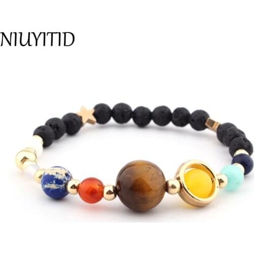NIUYITID Natural Stone Beads Bracelet Bangle for Women & Men the Eight Planets in the Solar System Guardian Star Bracelet