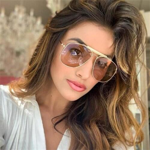 2020 New Women Orange Pilot Sunglasses Vintage Luxury Italy Brand Designer Men Shades Tinted Lens Sexy Big Sunglasses Female