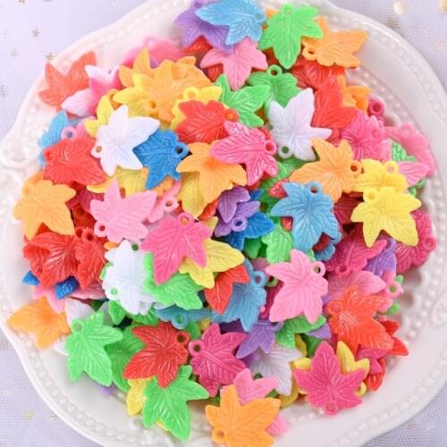 New 30Pcs Mixed Color Acrylic Maple Leaf Shape Flat Small Pendant For Jewelry Making Diy Handmade Crafts Accessories
