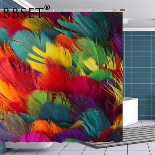 Feather Shower Curtain Messy Colorful Bird Feathers Pattern Waterproof Multi-size Douchegordijn Bathroom Decor with 12 Hooks