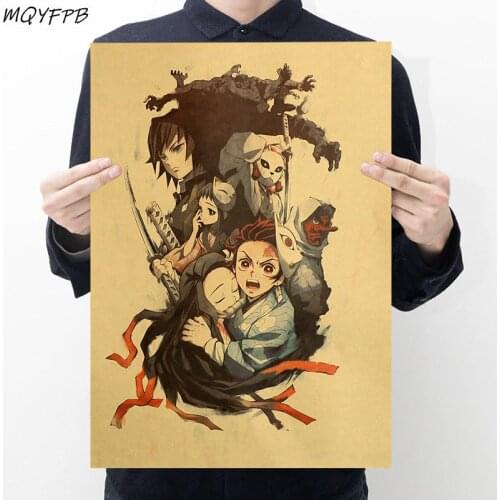 Anime Demon Slayer Kraft Paper Poster Home Room Bedroom Wall Decoration Painting Core 50.5x35cm