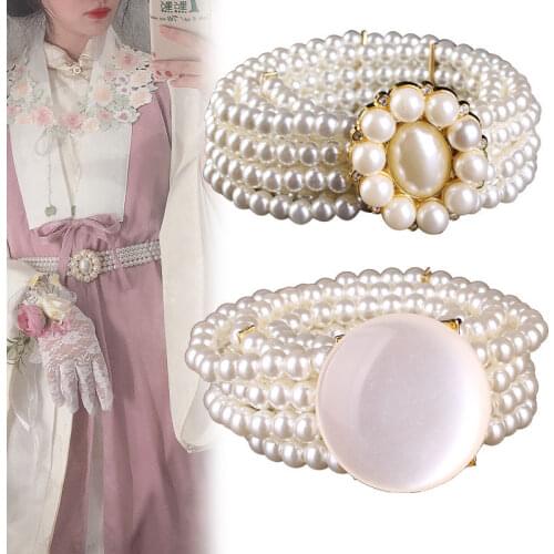 Fashion Pearls Waistband Female Elastic Beads Chain Decorative Temperament All-Match Accessories Dress Elegant Simple Belts